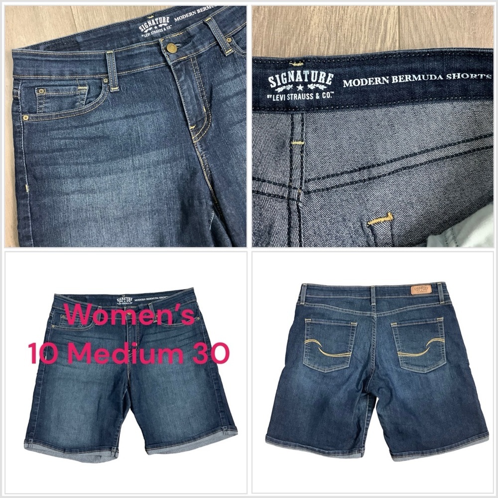 Women’s Levi’s 10 Medium 30 Denim Bermuda Shorts Jeans Navy Blue Rolled Hem NWOT